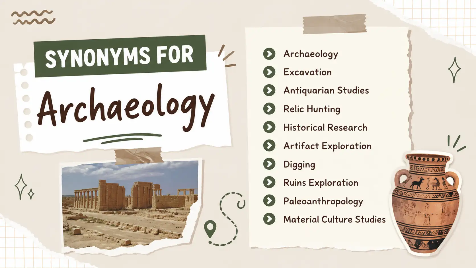 synonyms for archaeology