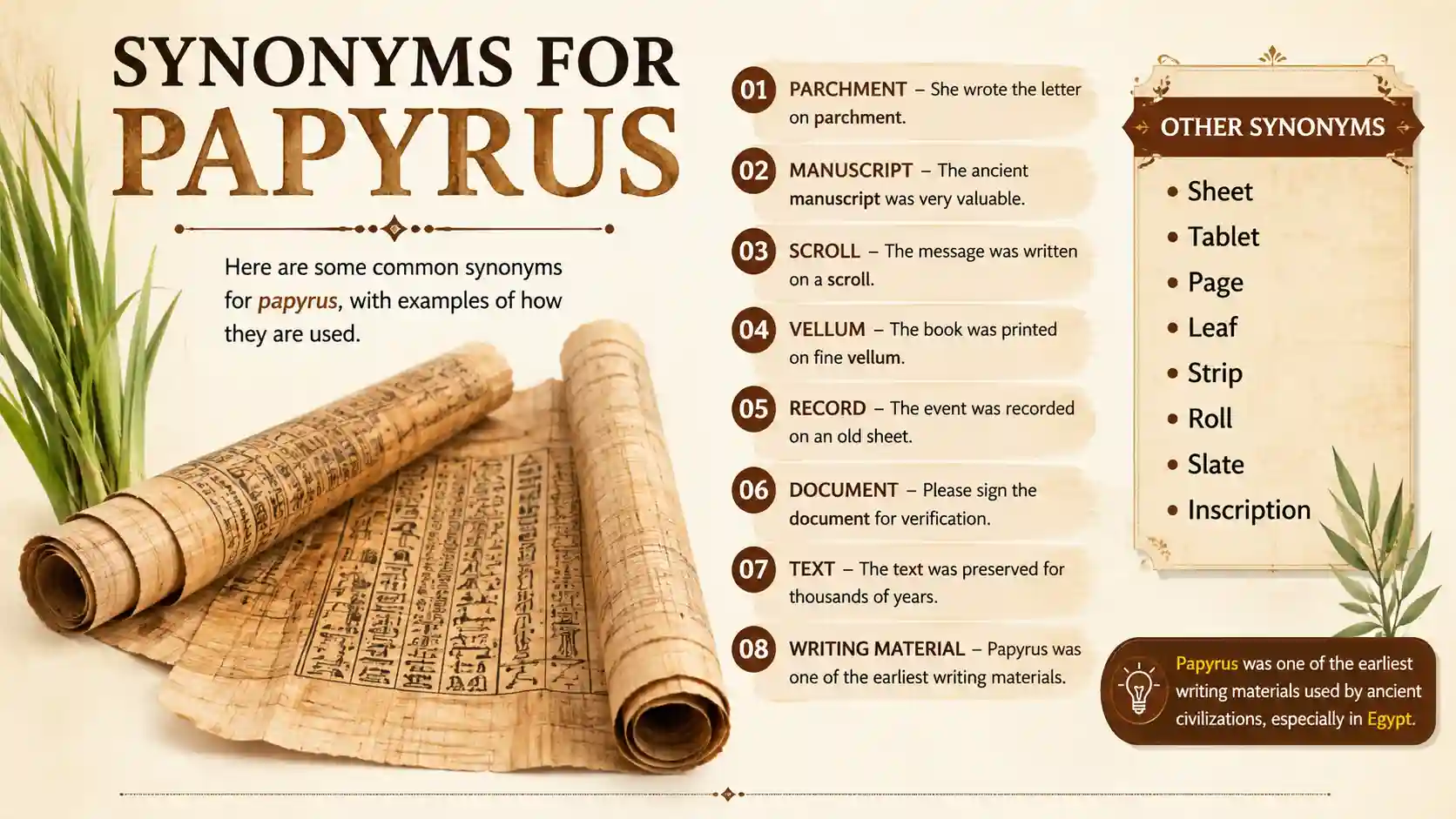 synonyms for papyrus
